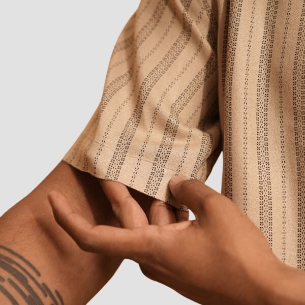 Beige Striped Casual Shirt for Men - Cotton Blend, Summer 2025 Collection | Kash - Image 2