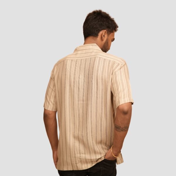 Beige Striped Casual Shirt for Men - Cotton Blend, Summer 2025 Collection | Kash - Image 4