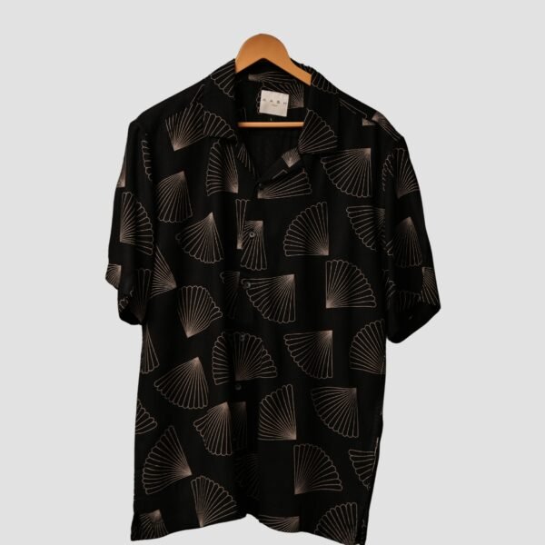KASH Black Cuban Collar Shirt for Men – Relaxed Fit Geometric Print - Image 2