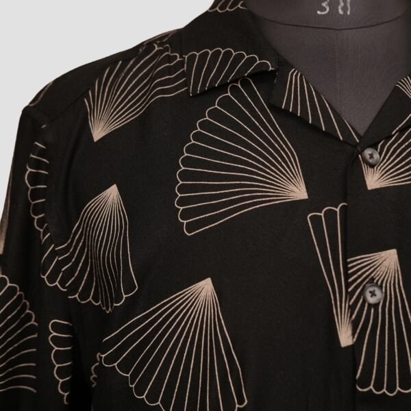 KASH Black Cuban Collar Shirt for Men – Relaxed Fit Geometric Print - Image 3