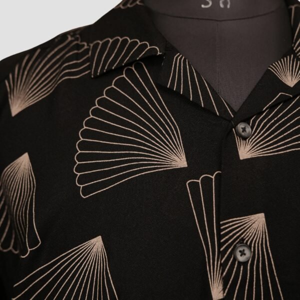KASH Black Cuban Collar Shirt for Men – Relaxed Fit Geometric Print - Image 5