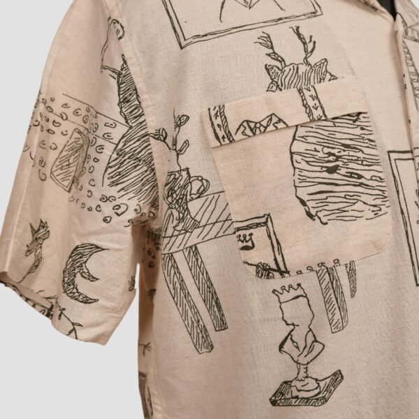 KASH Beige Doodle Print Cuban Collar Shirt – Artistic Resort Wear for Men - Image 3