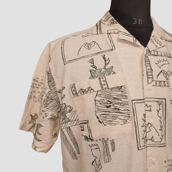 KASH Beige Doodle Print Cuban Collar Shirt – Artistic Resort Wear for Men - Image 4