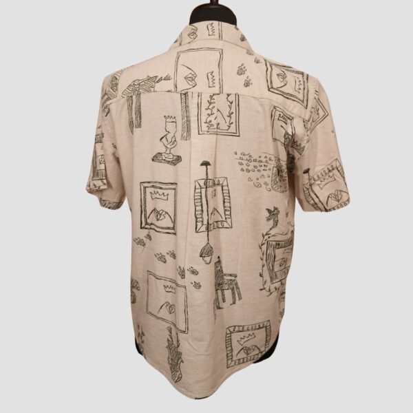 KASH Beige Doodle Print Cuban Collar Shirt – Artistic Resort Wear for Men - Image 5