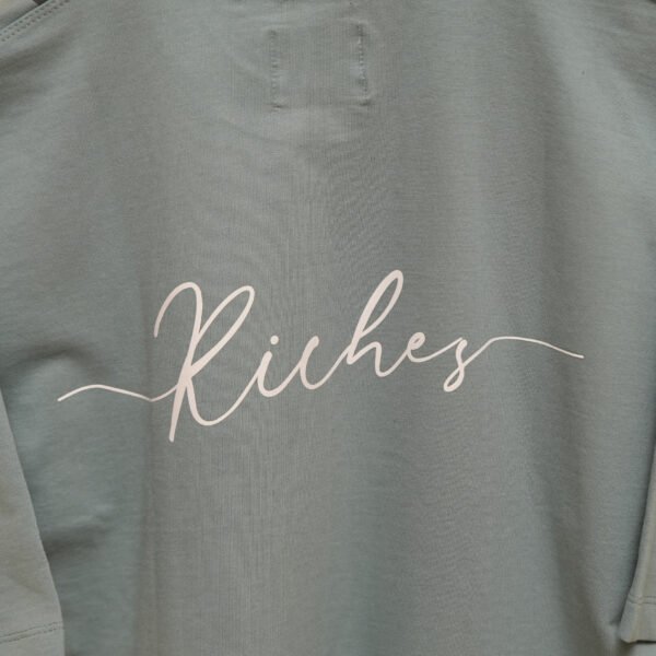 KASH YOUR Riches Oversized T-Shirt – Misty Sage | Bold Typography | 240 GSM Premium Cotton | Streetwear Essential - Image 6