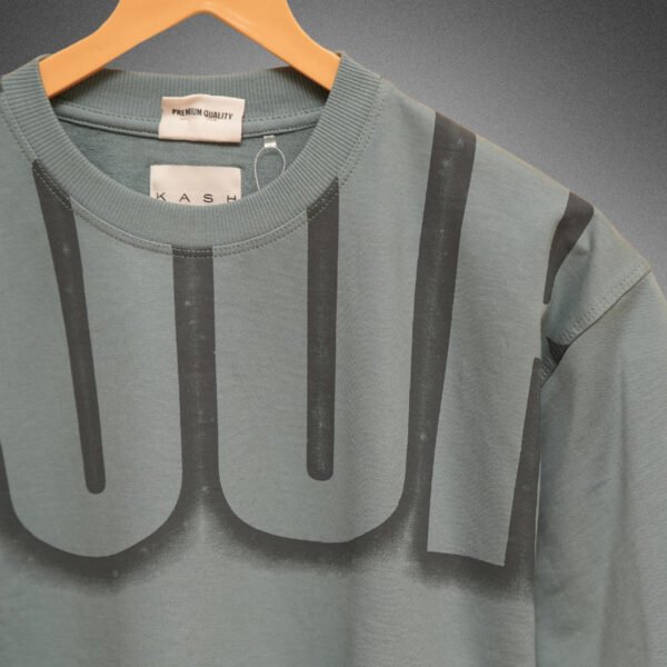 KASH YOUR Riches Oversized T-Shirt – Misty Sage | Bold Typography | 240 GSM Premium Cotton | Streetwear Essential - Image 3