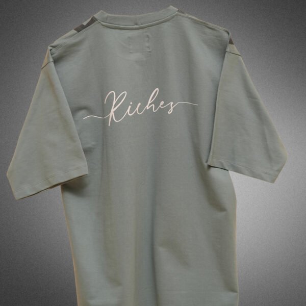 KASH YOUR Riches Oversized T-Shirt – Misty Sage | Bold Typography | 240 GSM Premium Cotton | Streetwear Essential - Image 2