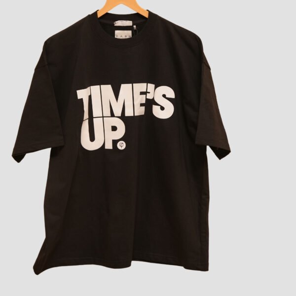 KASH TIME’S UP Oversized Black T-Shirt | Bold White Typography | 240 GSM Heavyweight Cotton Streetwear Tee