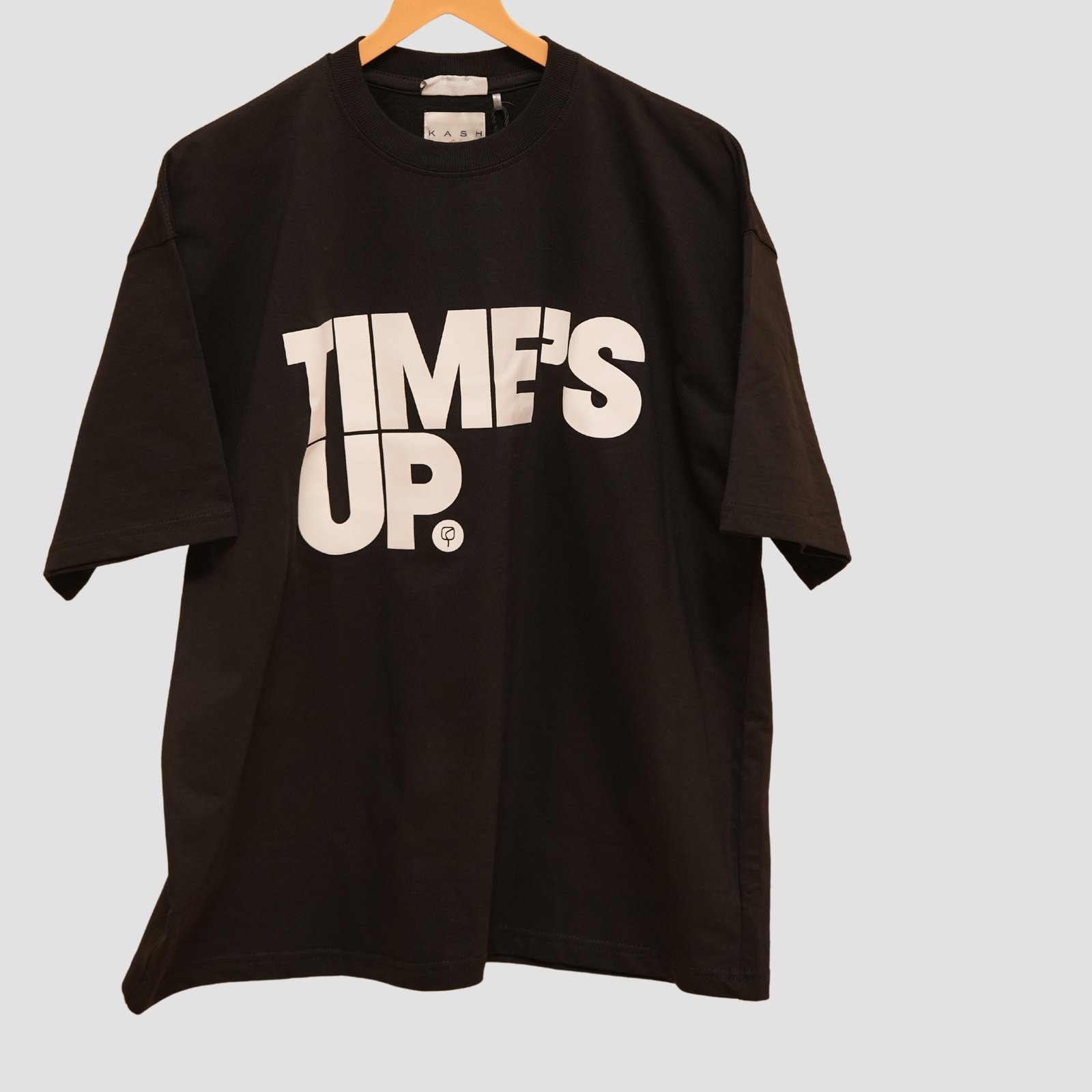 KASH TIME’S UP Oversized Black T-Shirt | Bold White Typography | 240 GSM Heavyweight Cotton Streetwear Tee