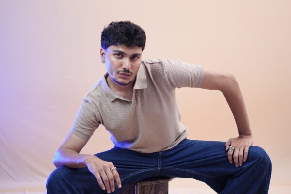 Beige Heavy Knitted T-Shirt | Dual-Side Premium Polo by Kash - Image 2