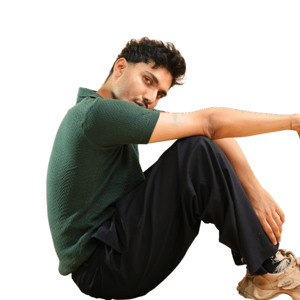 Bottle Green Heavy Knitted T-Shirt | Dual-Side Premium Polo by Kash - Image 2