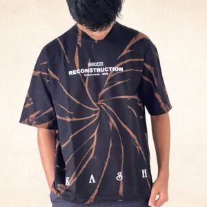 KASH Reconstruction Oversized Black Tie-Dye T-Shirt for Men & Women | Streetwear Graphic Tee | Heavyweight Cotton | Front & Back Print