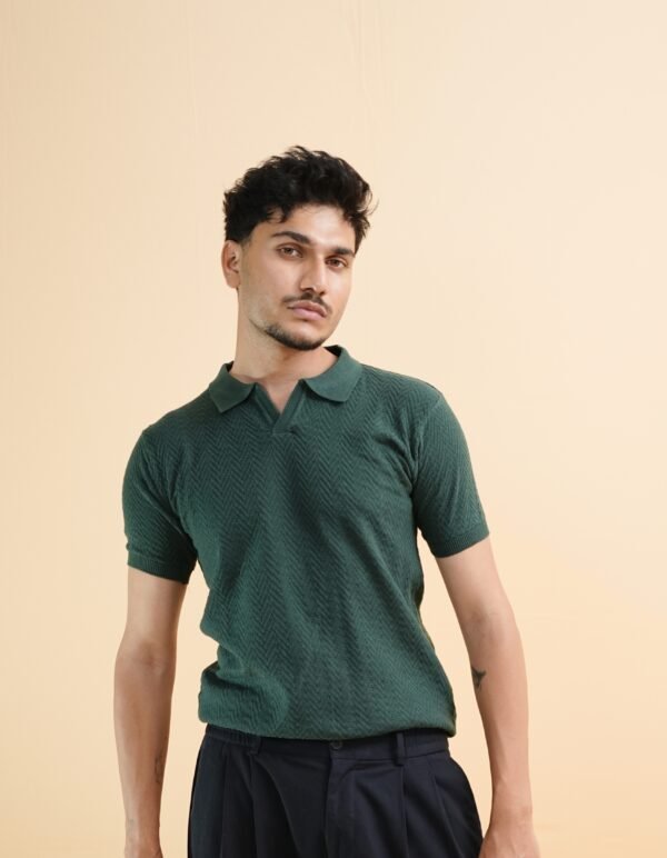 Bottle Green Heavy Knitted T-Shirt | Dual-Side Premium Polo by Kash
