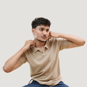 Beige Heavy Knitted T-Shirt | Dual-Side Premium Polo by Kash